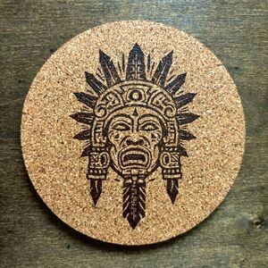 Aztec Clipart 4 Laser Engraved Cork Coaster